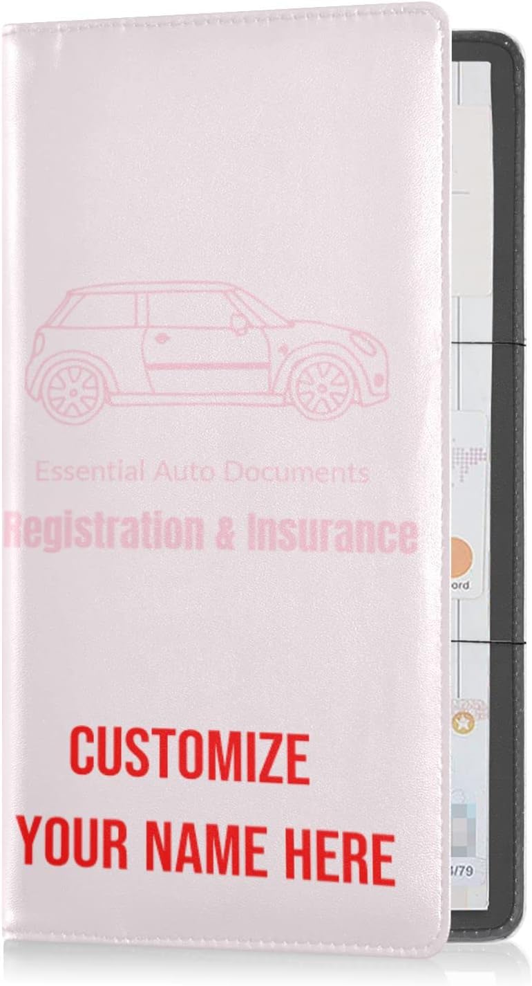 Custom Car Registration and Insurance Card Holder Personalized Leather Glove Box Organize Men Women Wallet Accessories Case for Cards, Essential Document Driver License Blush Pink