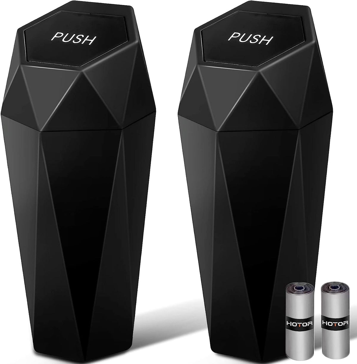 HOTOR Car Trash Can with Lid - 2 Pack, Car Accessories for Interior, Leakproof Vehicle Garbage Can with 30 Attached Trash Bags, Multipurpose Organizers and Storage for Home, Office, Black