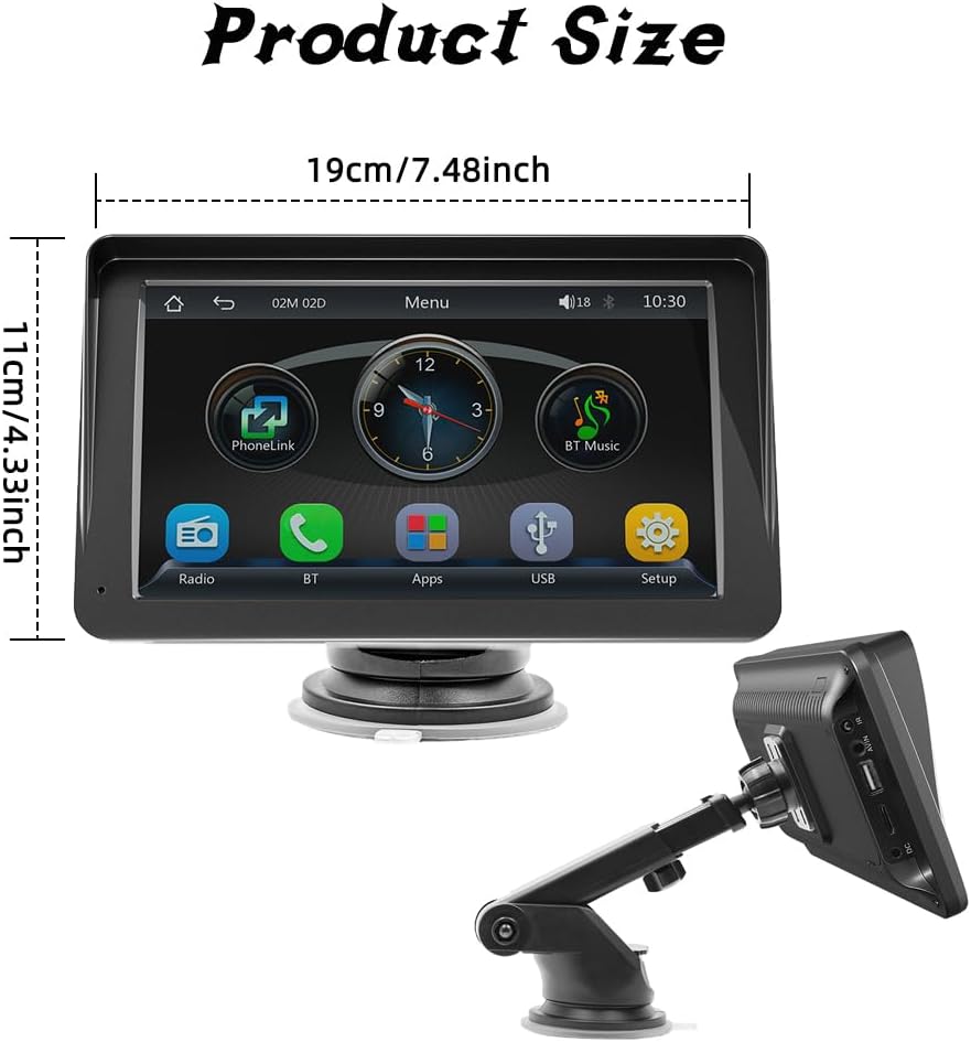 Carplay Screen for Car, 7" Wireless Carplay & Android Auto Portable Car Stereo with Mirror Link, GPS Navigation, Voice Control, Bluetooth/AUX/FM Transmitter, Plug & Play Car Play Screen