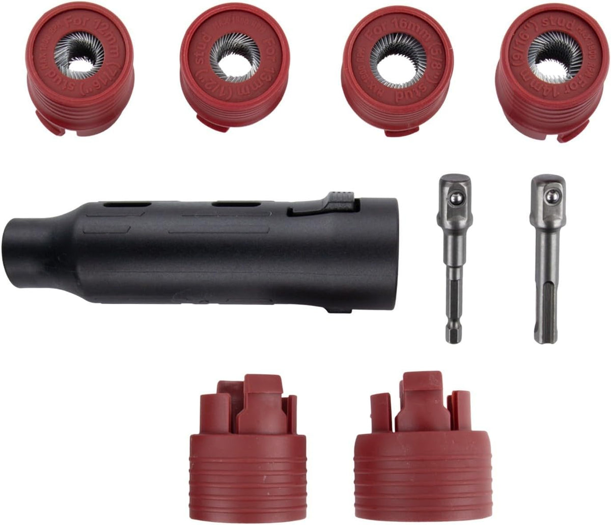 Wire Brush Set for Car Wheel Stud Cleaning 9-Piece Steel Plastic Rust Removal Tools for 12-28mm Lug Nuts Compatible with Drill for IMPACT Driver for Fast Automotive Maintenance