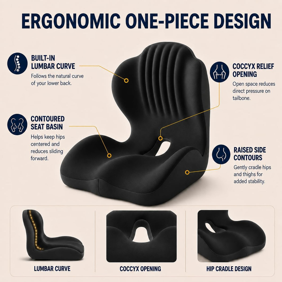 Ergonomic Seat Cushion for Office Chair with Lumbar Support