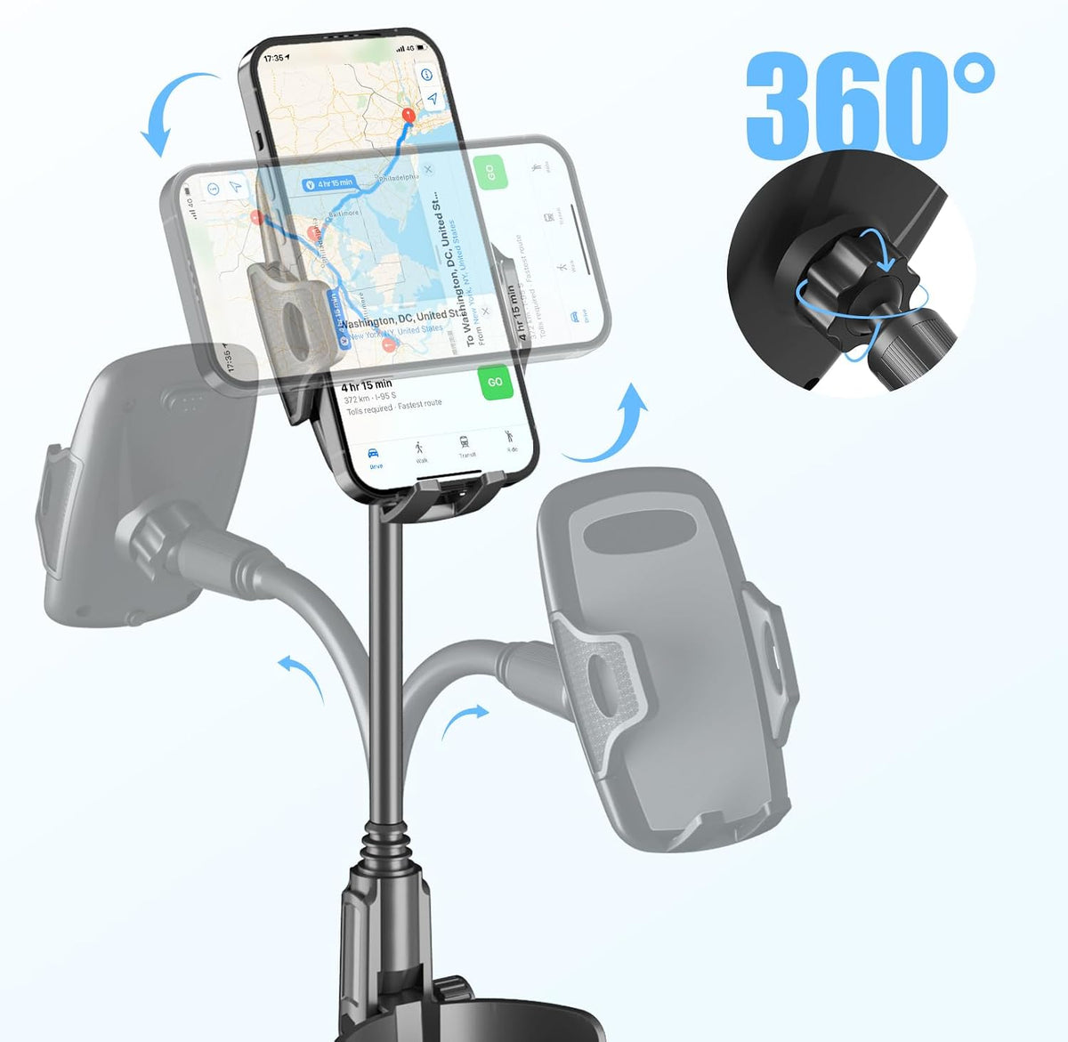 Cup Holder Phone Holder for Car 360° Adjustable, Car Phone Mount