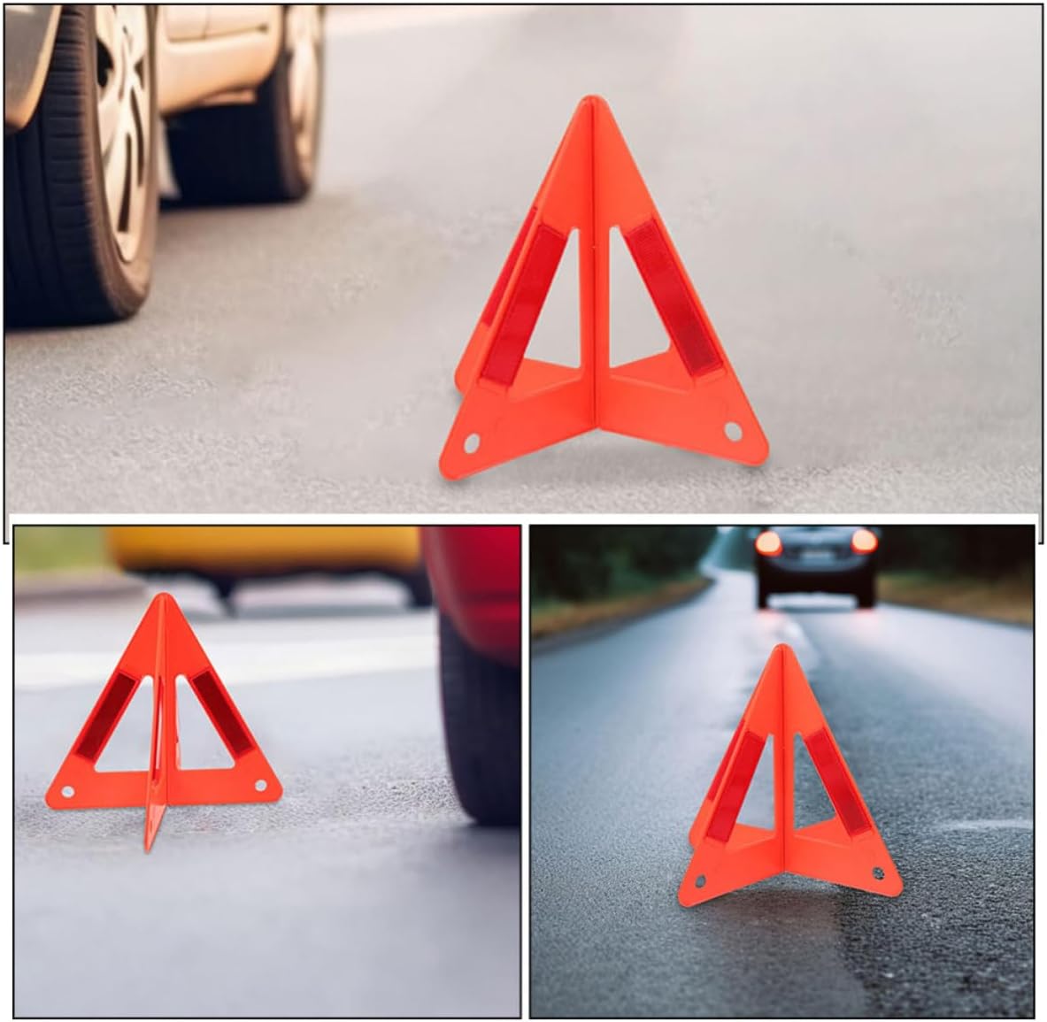 5pcs Car Triangle Warning Signs for Vehicles, Foldable Red Plastic