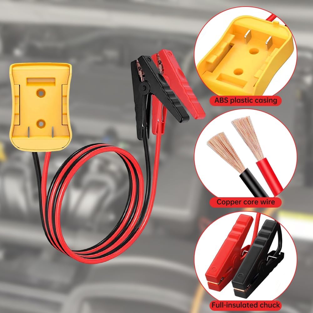 Jumper Cables Adapter with Alligator Clips, Compatible with 20V Battery, 2FT 8AWG Portable Battery Jump Starter Automotive Booster Cables Power for Jump Starting Tool