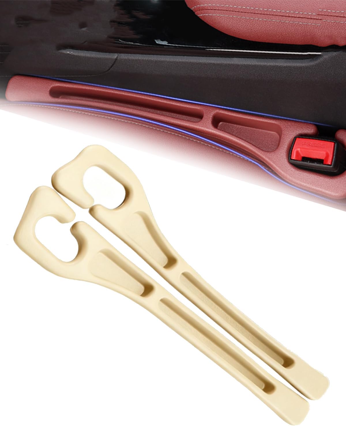 Seat Gap Filler - Stopping Phone Key from Falling, Dual Slot Car Seat Gap Filler Organizer with Seat Belt Holes & Storage Slot, Universal Seat Gap Filler for Car Suv Truck (2 Set Beige)