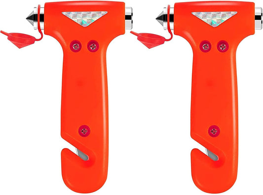 2-Pack Car Safety Hammer, Auto Emergency Escape Hammer with Window Breaker and Seat Belt Cutter, Striking Red Emergency Escape Tool for Car Accidents