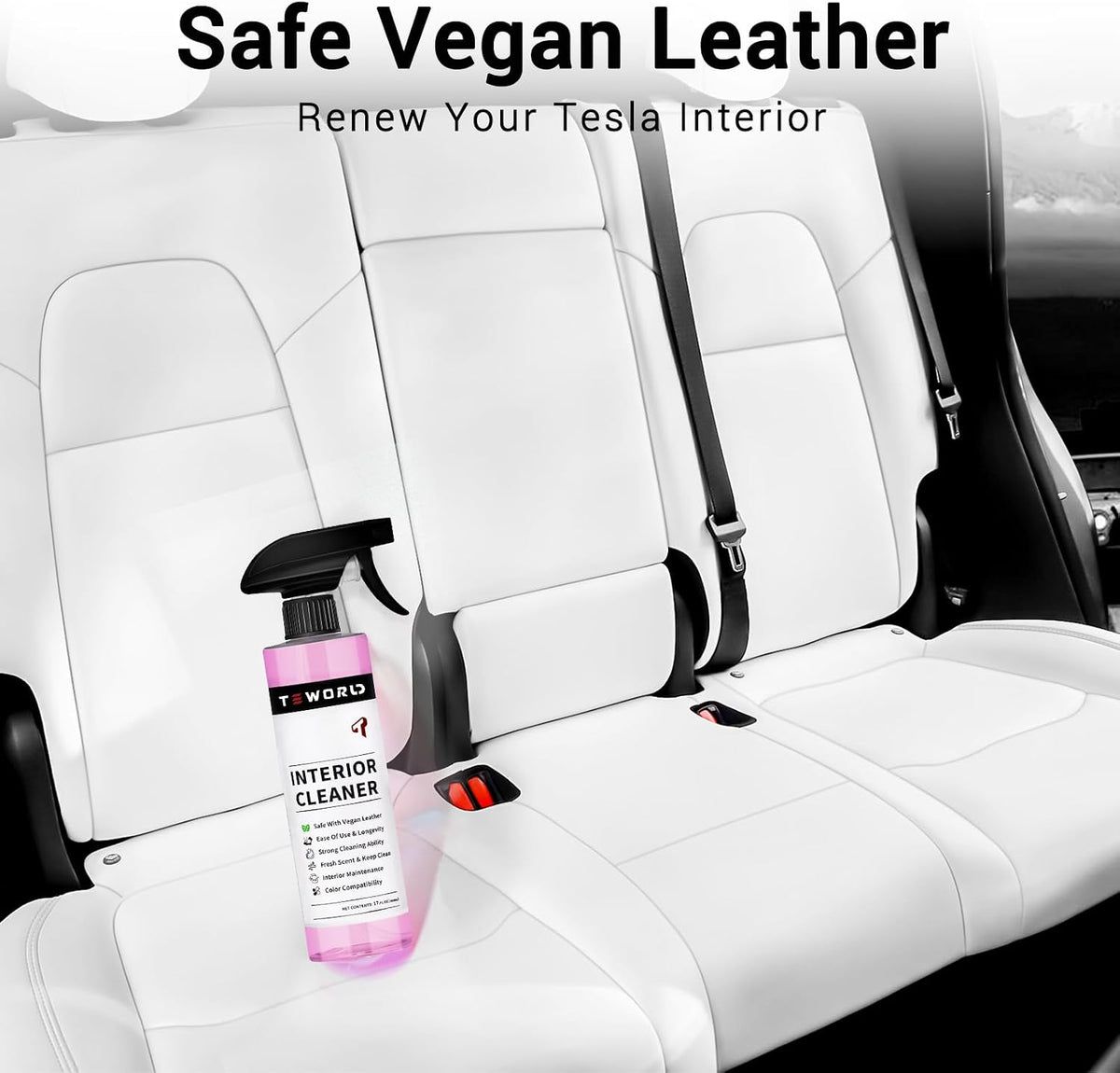 Tesla Seat Cleaner & Stain Remover, Tesla Interior Cleaner for White & Black Vegan Leather | Tesla Model Y Juniper Accessories 2026 & Tesla Model 3 Accessories, S/X/Cybertruck