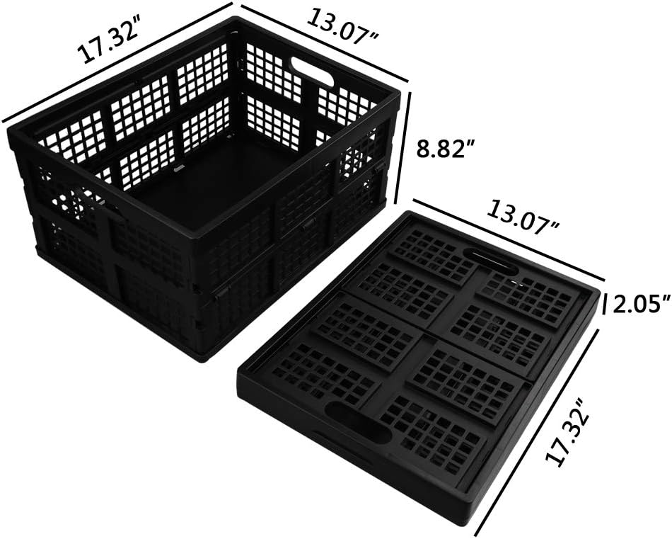 3-Pack Collapsible Crates, 30 L Folding Storage Baskets, Black | Folding Crate, Plastic Storage Baskets, Collapsible Storage Crates for Home Office and Outdoor Organizer