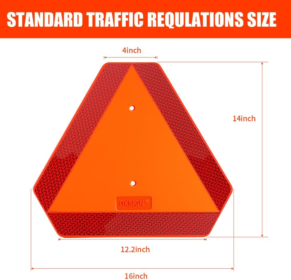 Slow Moving Vehicle Sign Triangle Sign 14"x16" Engineering Grade Reflective Up to 7 Years Outdoor for Golf Cart (Plastic NEW)