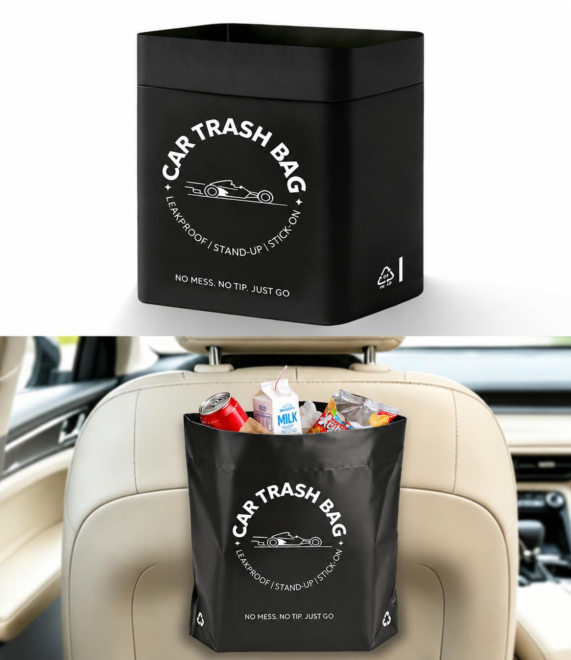 COZILO Disposable Car Trash Bags, 60 Count Stand-Up & Stick-On Car Garbage Bags, 2 Gallon Leakproof Odor Seal Heavy Duty Car Trash Can Alternative for Car SUV Truck