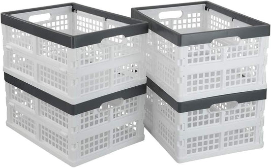 Teyyvn 4-Pack Collapsible Milk Crates, 15L Plastic Stackable Storage Bins | Utility Folding Baskets, Ventilated Design for pantry, garage, closet and grocery storage