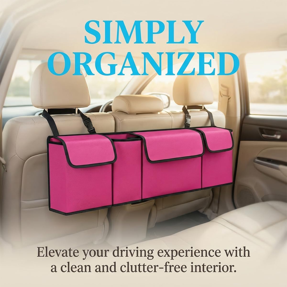 Car Trunk Organizer, Multi Compartment Foldable Sturdy Vehicle Backseat Hanging Storage Organization with Lid, Automotive Interior Storage Bag, Universal for SUV RV Truck (Purple)