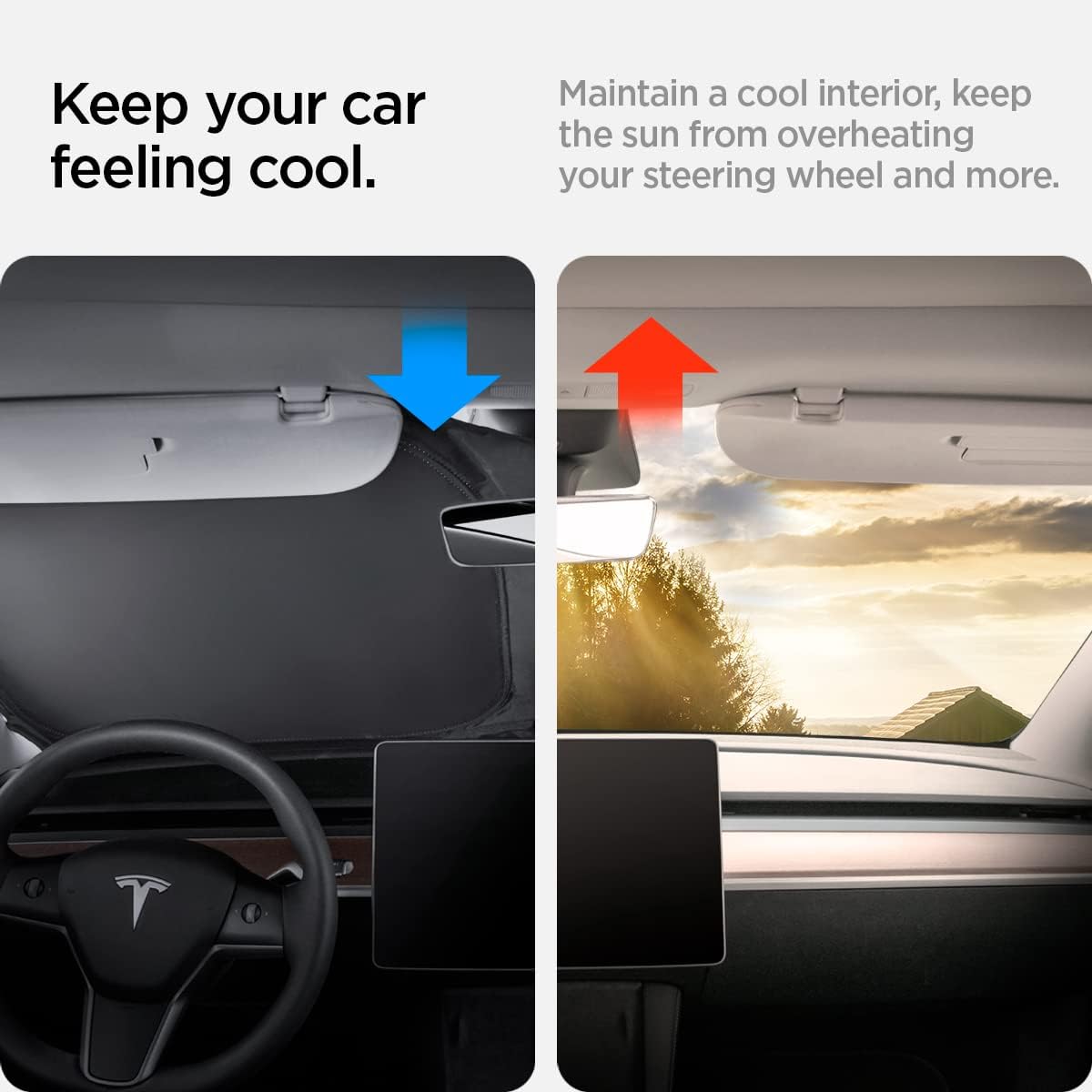 Spigen ZeroGap Windshield Sunshade for Tesla Model Y & 3, Maximum UV & Heat Protection, Dual Layer with Pocket | Car Accessories for Model Y Juniper, Model Y L, Model 3 Highland | Gift for Tesla Owner