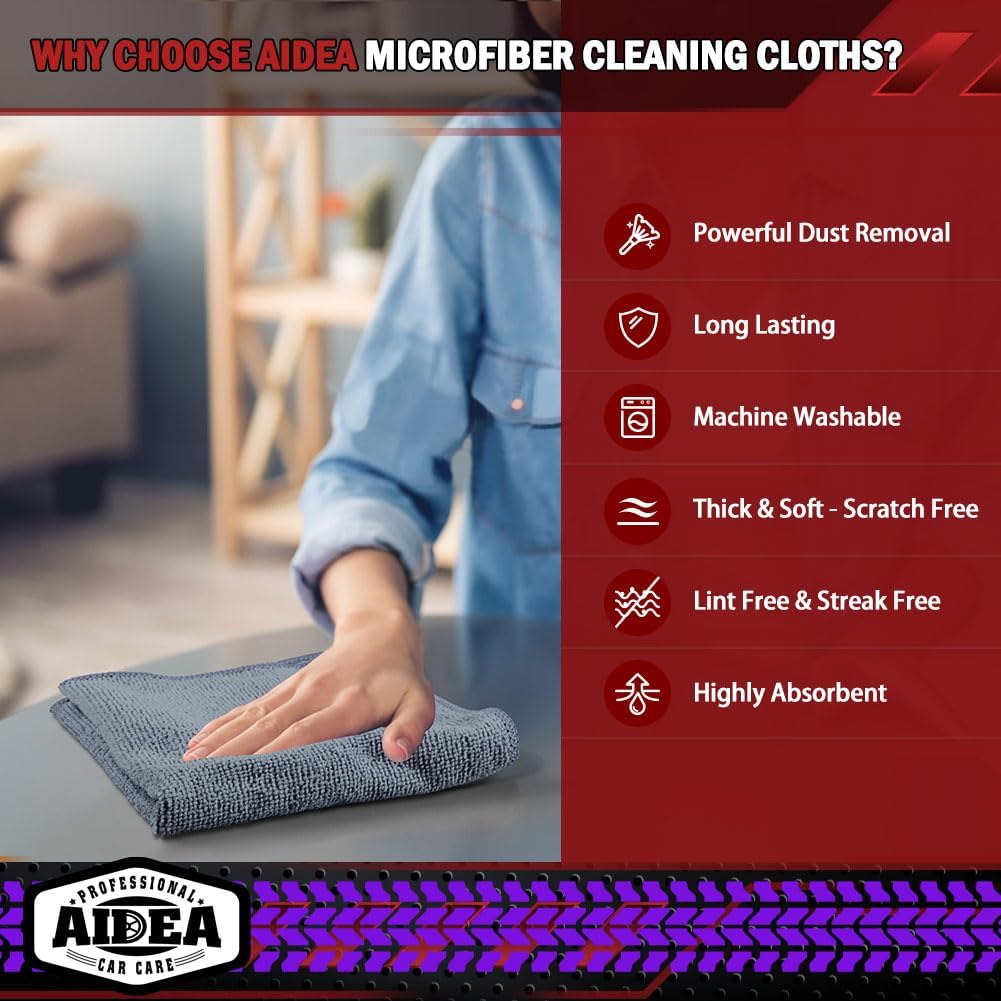 AIDEA Microfiber Cleaning Cloth Grey 50PK, Microfiber Towels, 12×12"