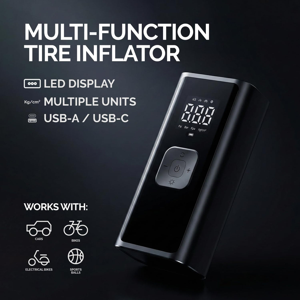 iJoy Tire Inflator Portable Air Compressor | Cordless Air Pump for Car Tires, Bikes, Balls and More | Up to 150 PSI Tire Pump With LED DIsplay, Auto Shutoff, Emergency Flashlight and More