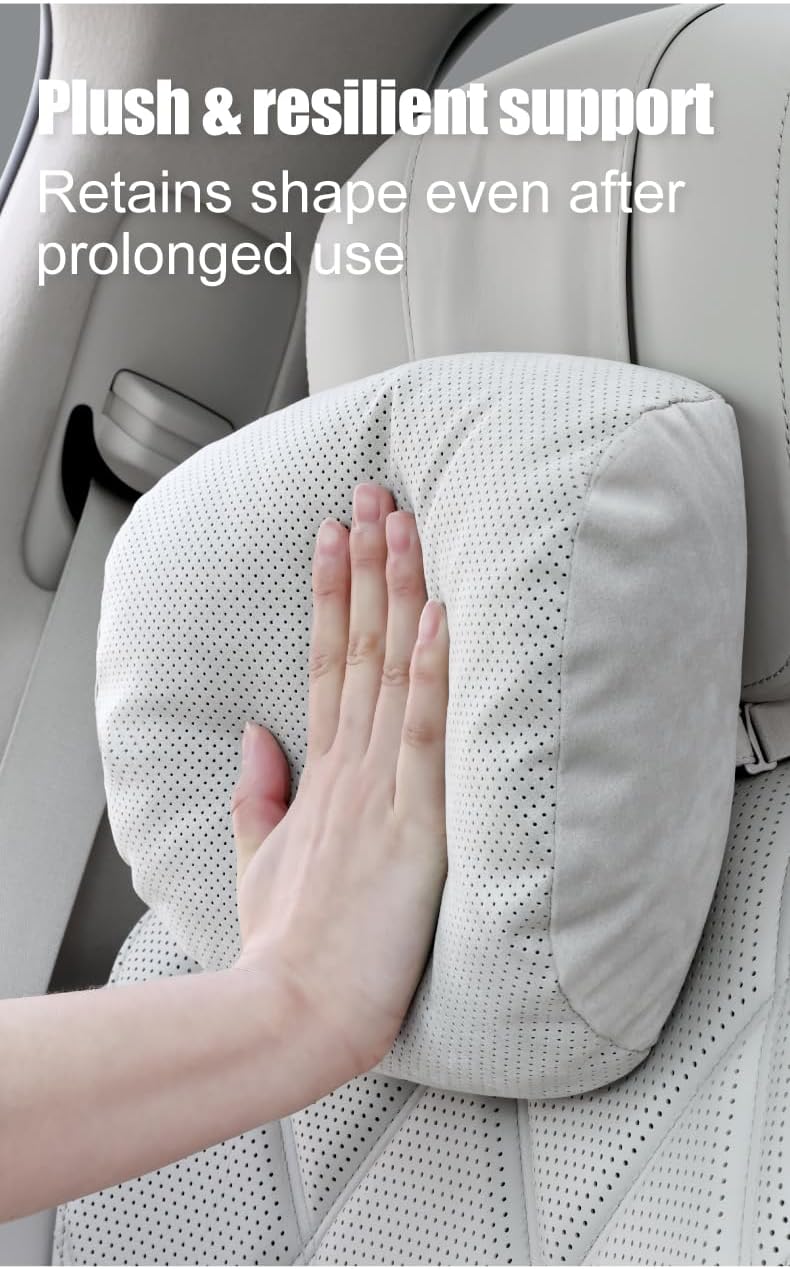 Car Neck Pillow - 100% SUGENRO Sorona Bio-Fiber Headrest, Ergonomic Cervical Support for Neck Pain Relief, Breathable & Skin-Soft, Adjustable Strap for Driving & Travel (Coffee Brown)