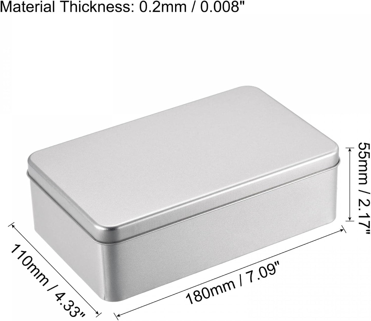 uxcell Metal Tin Box, 7.09" x 4.33" x 2.17" Rectangular Empty Tinplate Containers with Lids, Silver Tone, for Home Organizer, Candles, Gifts, Car Keys, Crafts Storage