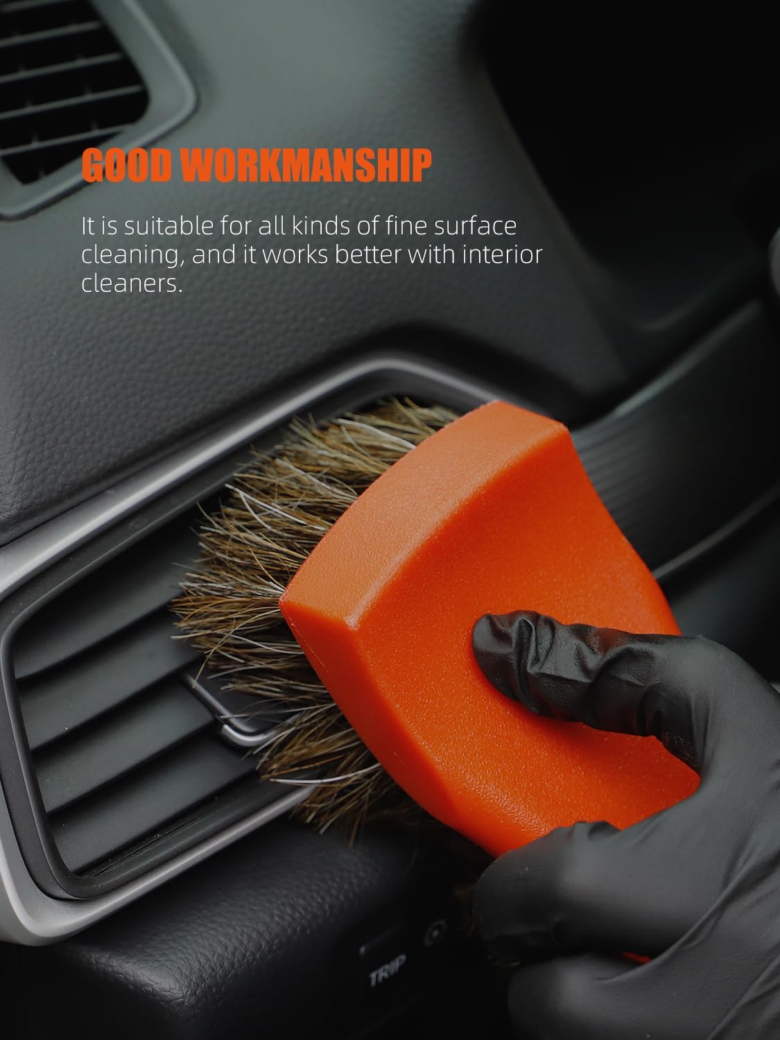SPTA 3Pcs Car Detailing Brush Kit, Leather & Textile Interior Brush, Comfortable Grip and Scratch-Free Cleaning for Dashboard, Wheels, Seats, Foot Mats and Small Areas, Black