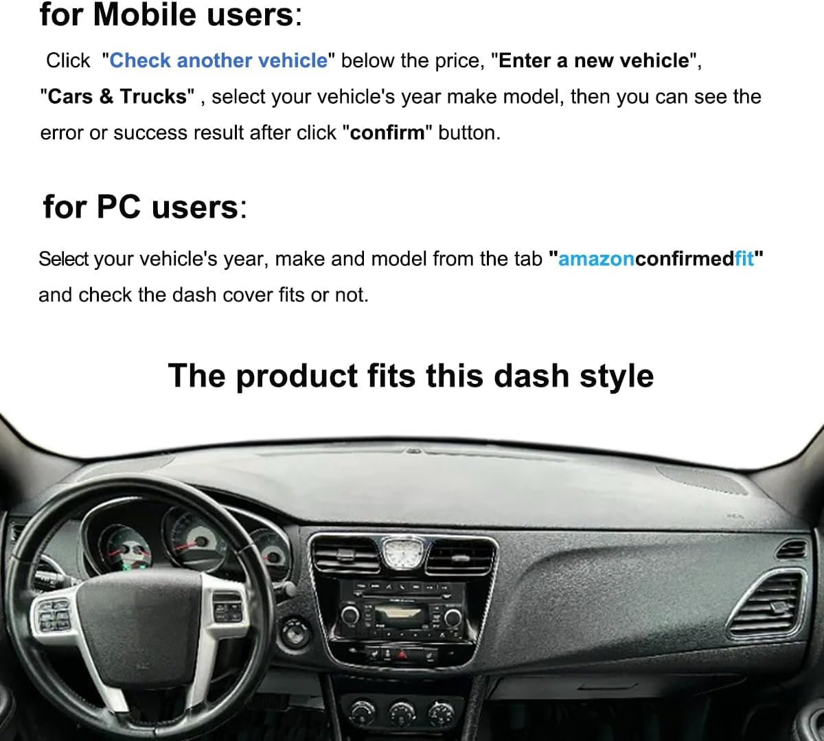 Dash Cover Mat Custom Fit for Chrysler 200 (Black) F177