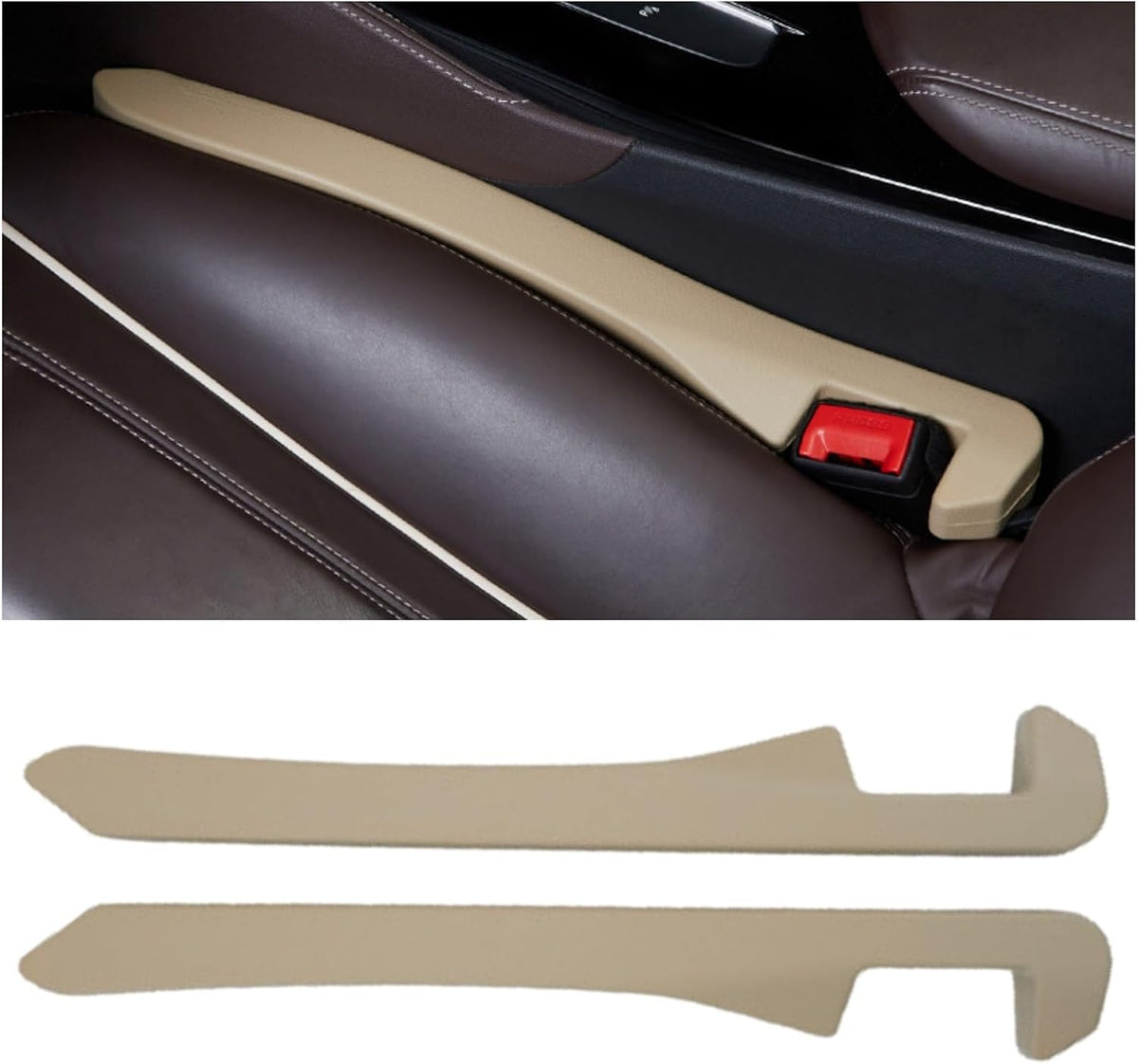 2Pcs Car Seat Gap Filler PU Leather, Auto Crevice Catcher Drop Blocker to Fill The Side Seat and Console Gap, Universal Vehicle Interior Accessories for Car, SUV, Truck (Beige)