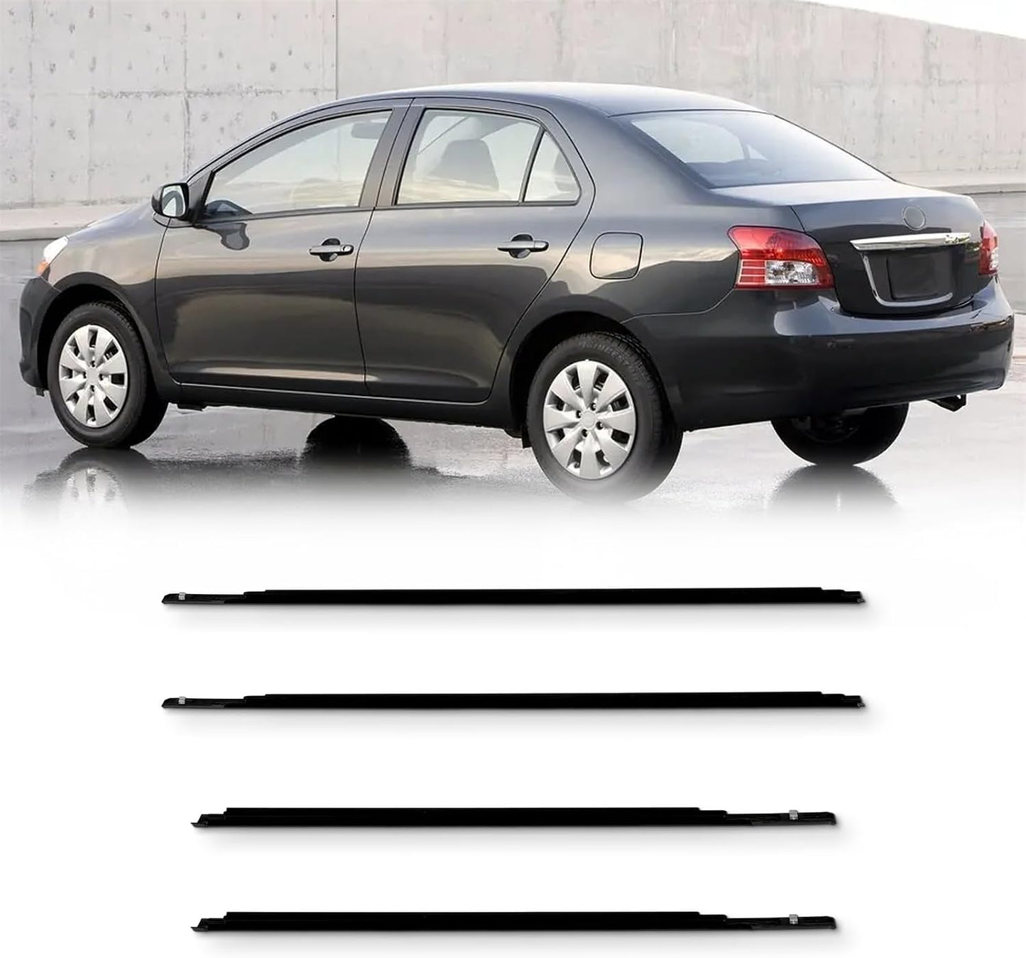 OCPTY 4PCS Car Outer Door Window Molding Trim Weatherstrip Window Seal Compatible with 2007-2016 For Toyota Yaris Sedan 4-Door, Replace 68160-52150,68180-52130,68210-52150,68230-52130
