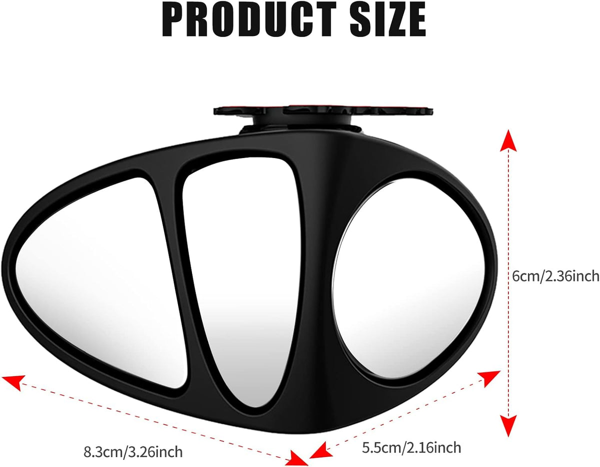Car Blind Spot Mirror, 3-view Wide Angel Mirror Auxiliary Mirror for Front Rear Wheel Blind Spot Rear View Mirror. (Black Right)