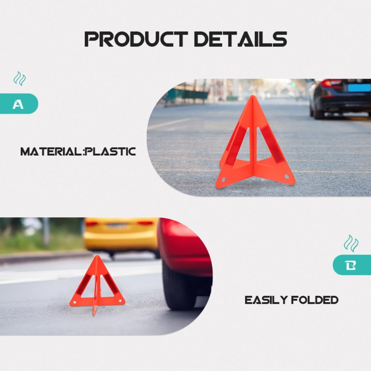 3pcs Foldable Triangle Warning Sign Reflective Red