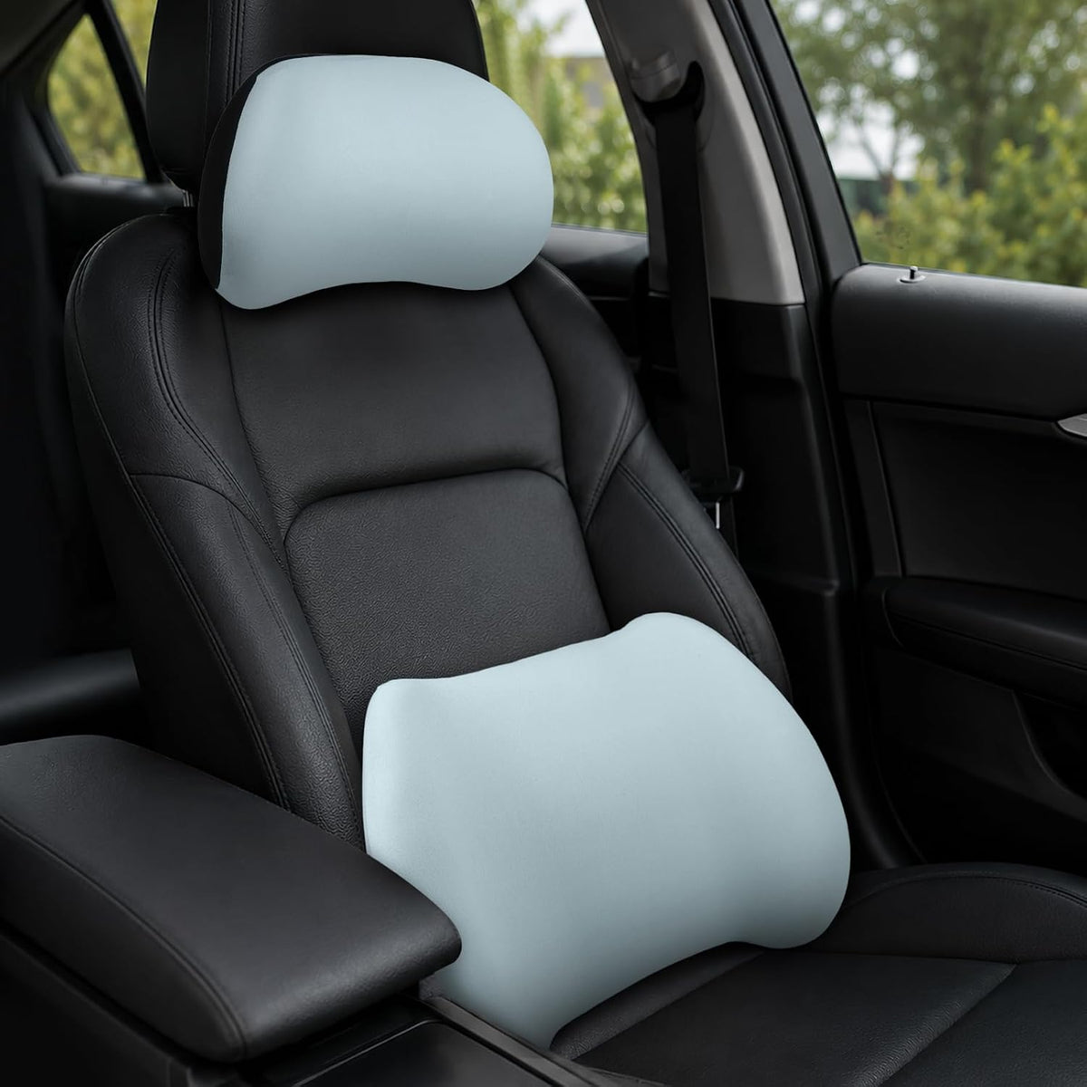 2PCS Car Neck Pillow and Lumbar Support Pillow Set, Ergonomic Memory Foam Back & Neck Support Pillows for Car Seat, Office Chair, Driver Head & Back Cushion and Pain Relief (Gray)