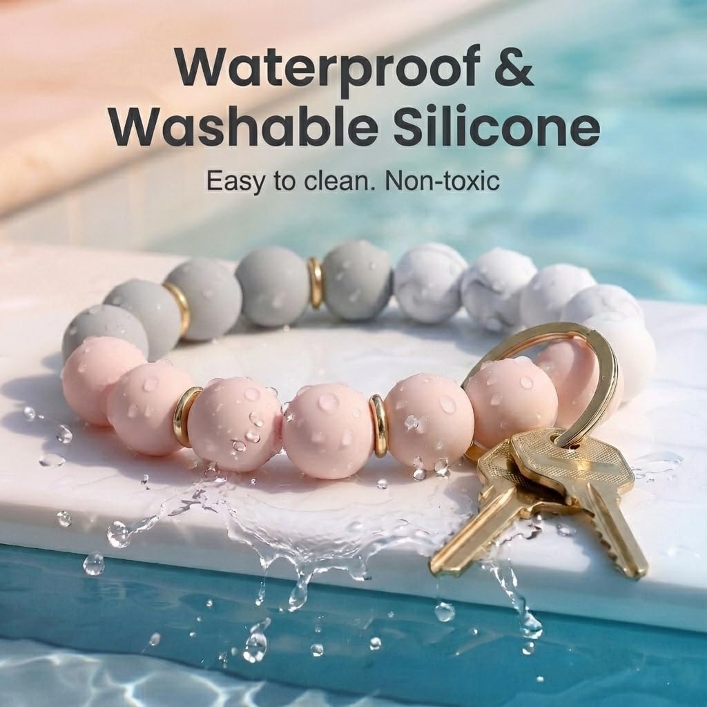 BIHRTC Silicone Key Ring Bracelets Wristlet Keychain Wallet with Net Chapstick Holder for Women