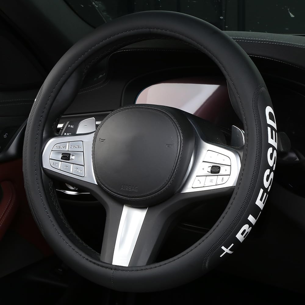 Auto Car Steering Wheel Cover Microfiber Leather Breathable Anti-Slip for Men Women Cross Jesus Christian Blessed Car Accessories