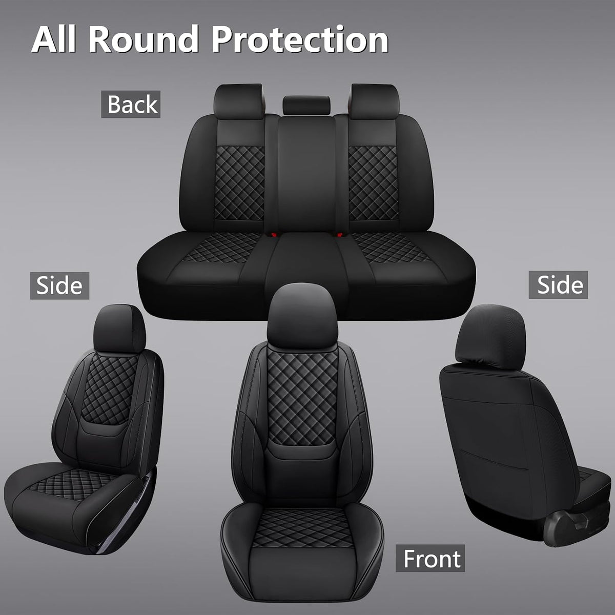 Full Coverage Black Leather Car Seat Covers Full Set