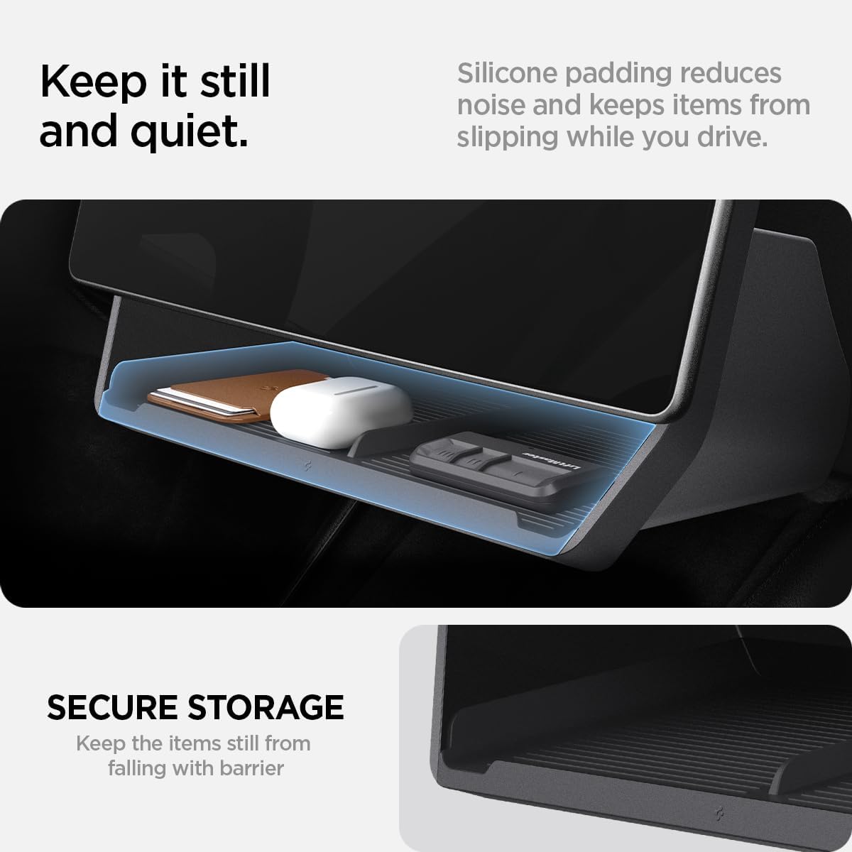 Spigen Under Screen Storage Organizer for Tesla Model Y Juniper & Model Y L (Standard, Premium & Performance 2026/2025) and Model 3 Highland (Standard, Premium & Performance 2026/25/24) - Black