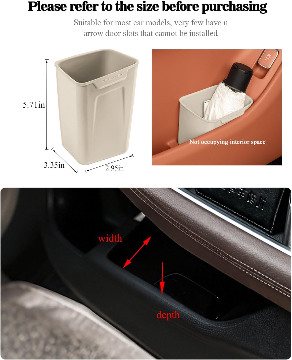 XmuxHai Car Interior Storage Box, Black Silicone Door Side Organizer with Umbrella Holder and Trash Can, Vehicle Accessory (Beige)