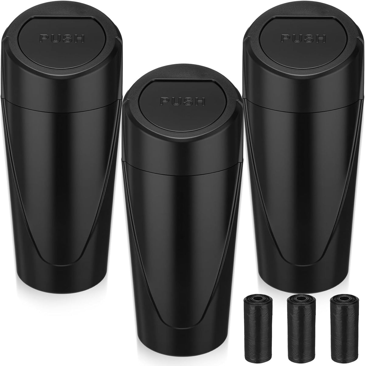Outus 3 Pack Car Trash Can with Lid, Leakproof Car Garbage Can Cup Holder with 60 Bags Mini Trash Cans for Cars, Small Vehicle Garbage Bin for Cars, Office, Home, Bedroom, Black