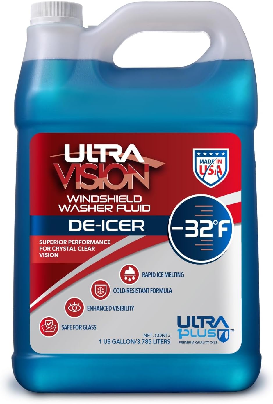 ULTRA 1PLUS De-Icer Windshield Washer Fluid - Advanced Formula for Winter Driving - Clear Vision in Weather Conditions -32F - 1 DeIcer Gallon