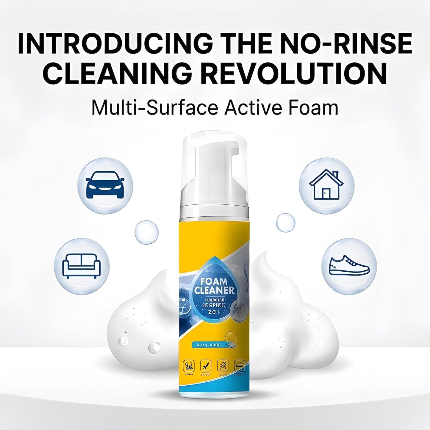 Interior No Rinse Foam Cleaner Premium Car Seat Cleaner Foam Upholstery Cleaner Car Headliner Dry Foam No Rinse Cleaner Leather Fabric Furniture White Shoe Carpet Detailer (Foam Cleaner, 150ml, 2PC)