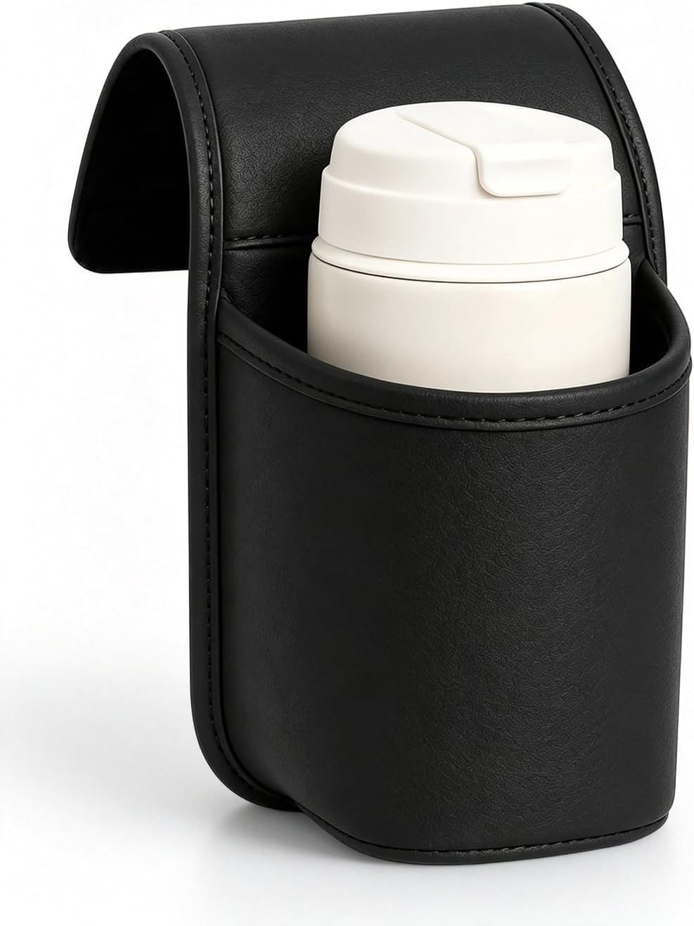 Leather Car Door Cup Holder for Window, Hanging Bottle Holder, Black