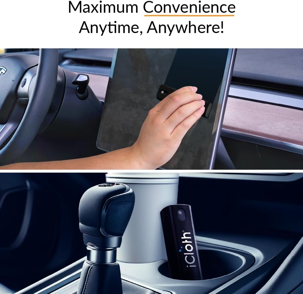 iCloth 2-in-1 Screen Cleaner Spray with Built-in Microfiber Cloth for Laptops, Tablets, Phones, Car Screens, and Touchscreens, Streak-Free &amp; Anti-Smudge, Large 0.68 fl oz (20ml) Bottle