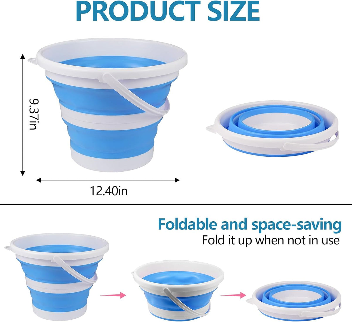 Hovom Car Collapsible Bucket, 10L 2.6 Gallon Foldable Car Wash Bucket, Portable Plastic Automotive Cleaning Buckets Space Saving for Indoor Outdoor Household Garden Camping Fishing (Blue)