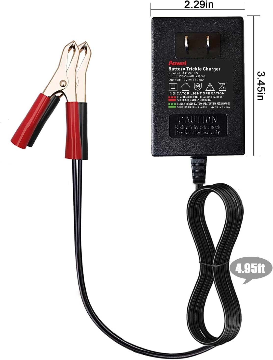 Aowel 12V 750mA Trickle Charger, Smart Battery Charger & Maintainer for Motorcycle, ATVs and More