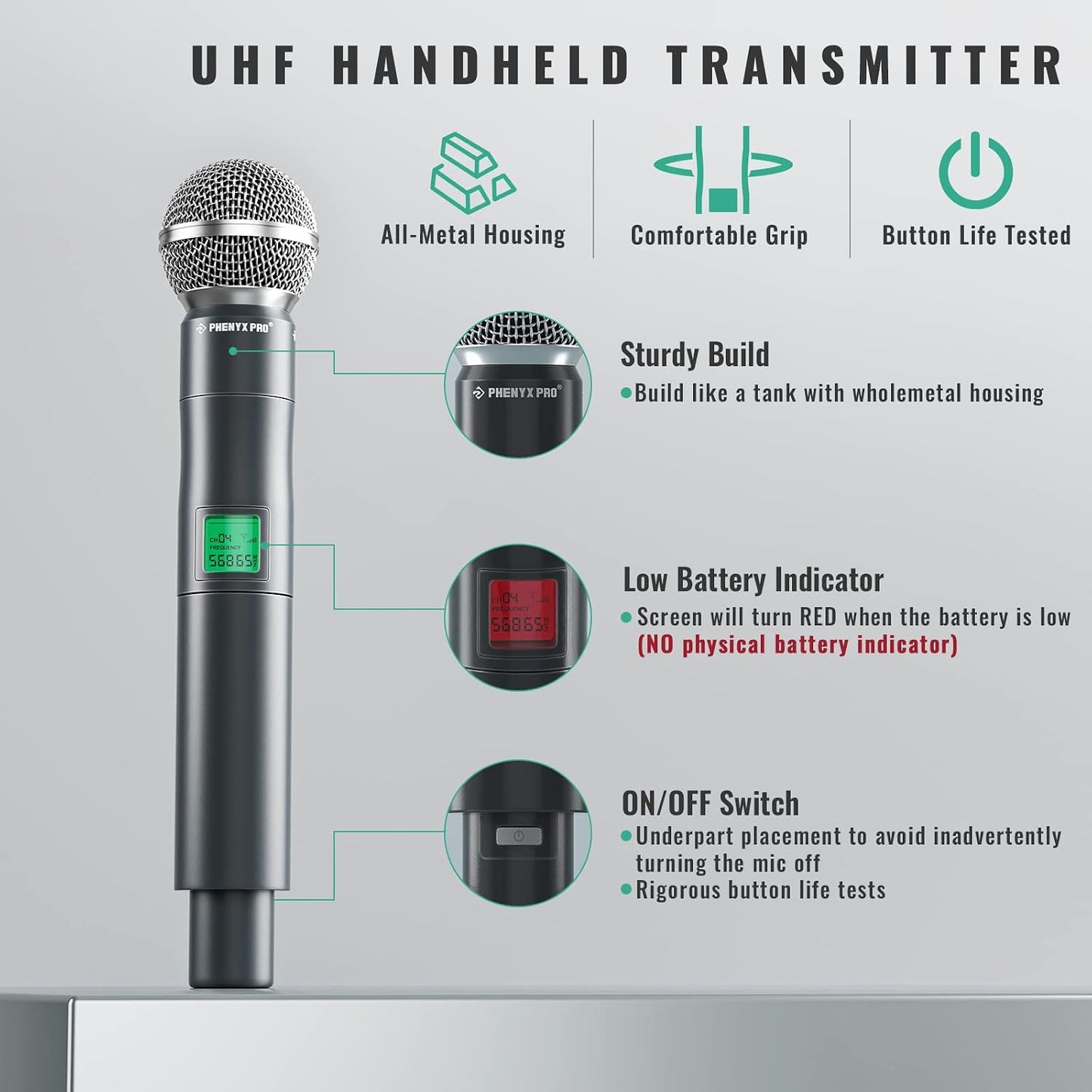 Phenyx Pro Wireless Microphone System PTU-5000-4H Bundle with The Customizable Extra Large Size Carrying Case