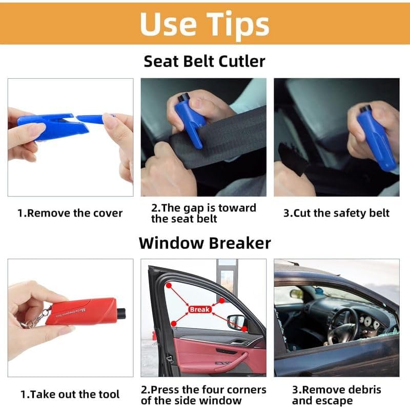 10pcs Car Window Breaker & Seatbelt Cutter Keychains,Compact Emergency Escape Tools, Multifunctional Safety Accessories for All Vehicles