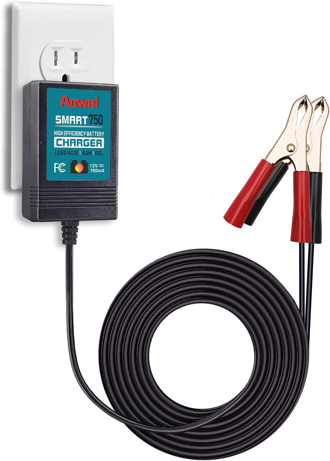 Aowel 12V 750mA Trickle Charger, Smart Battery Charger & Maintainer for Motorcycle, ATVs and More