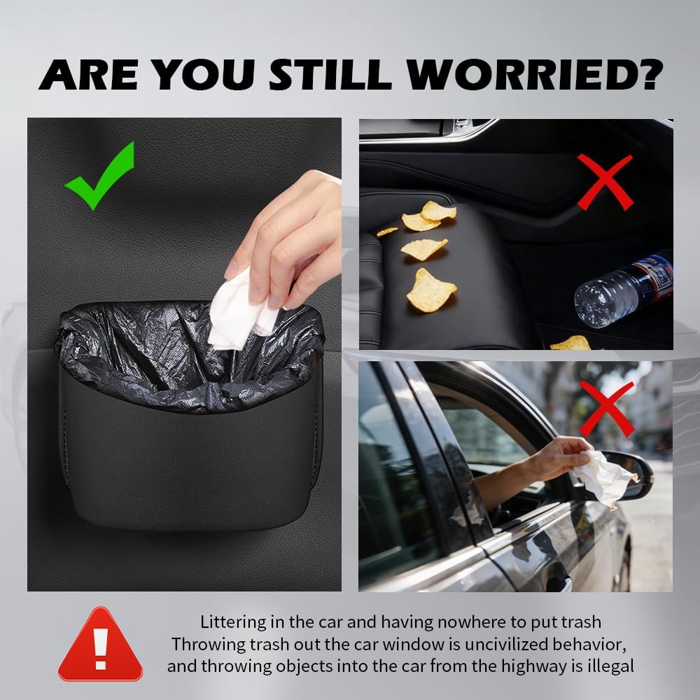 Car Trash Can with Back Clips,Large-Capacity Car Garbage Can as Cars Storage Organizer for Storing Garbage and Items,Leather Cars Trash Bin Automotive Accessories for Door