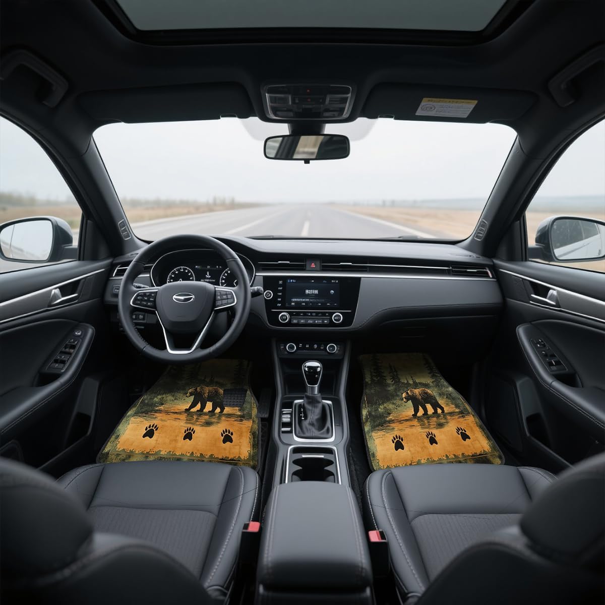 Bear Car Floor Mats Set of 4 Vintage Rustic Forest Lodge Mountain Automotive Foot Mats Rugs Carpet for Car Non-Slip Auto Car Accessories Universal Fit Car Accessories for Truck