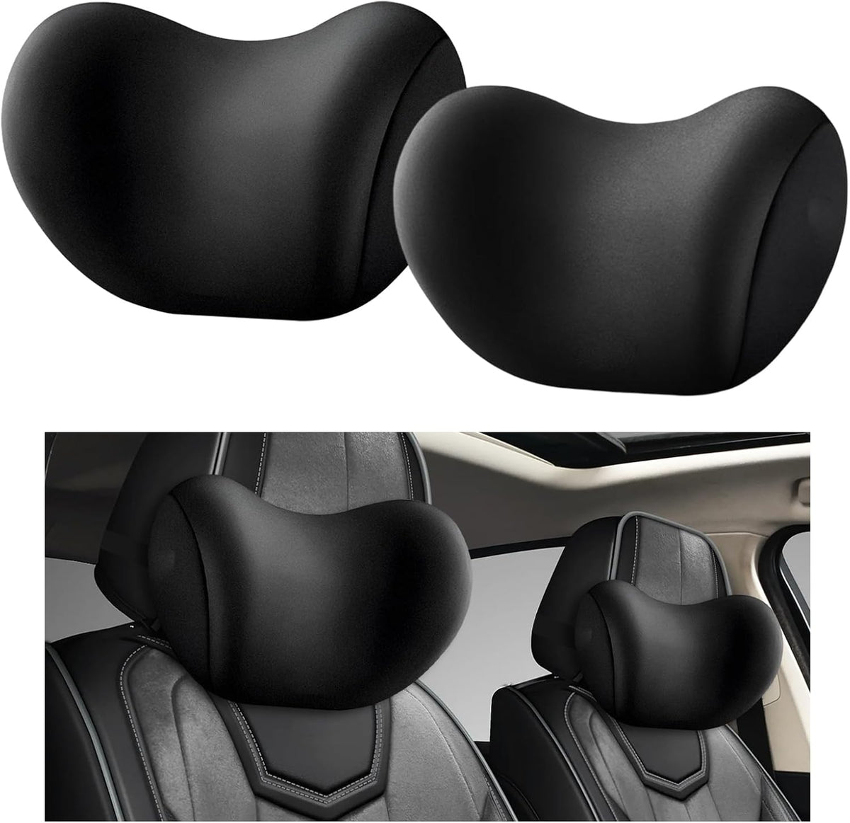 Car Headrest & Lumbar Support Cushion, Ergonomic Memory Foam Car Neck Back Support w/Removable Cover, Universal Breathable Lumbar Cushion Headrest Pillow with Adjusatble Strap (Pink)
