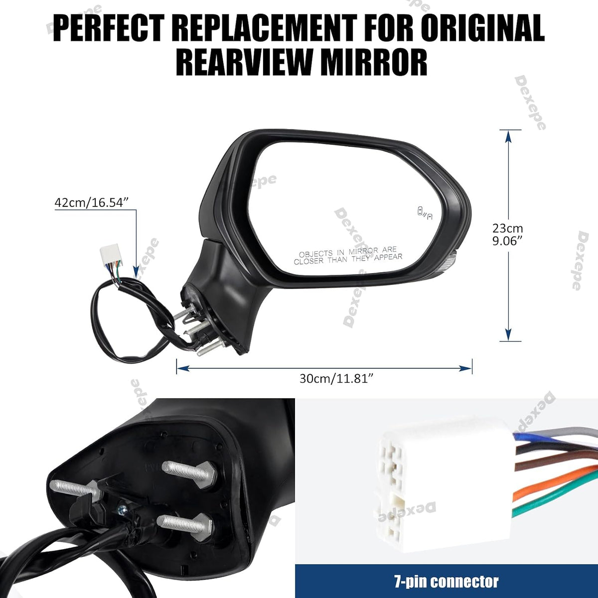 Passenger Side Mirror Assembly Compatible with Toyota Camry 2018-2026 Heated with Blind Spot Monitor, Turn Signal, Power Adjustable Glass Replace 8791006840 8791033C30 Black (7Pin Right)
