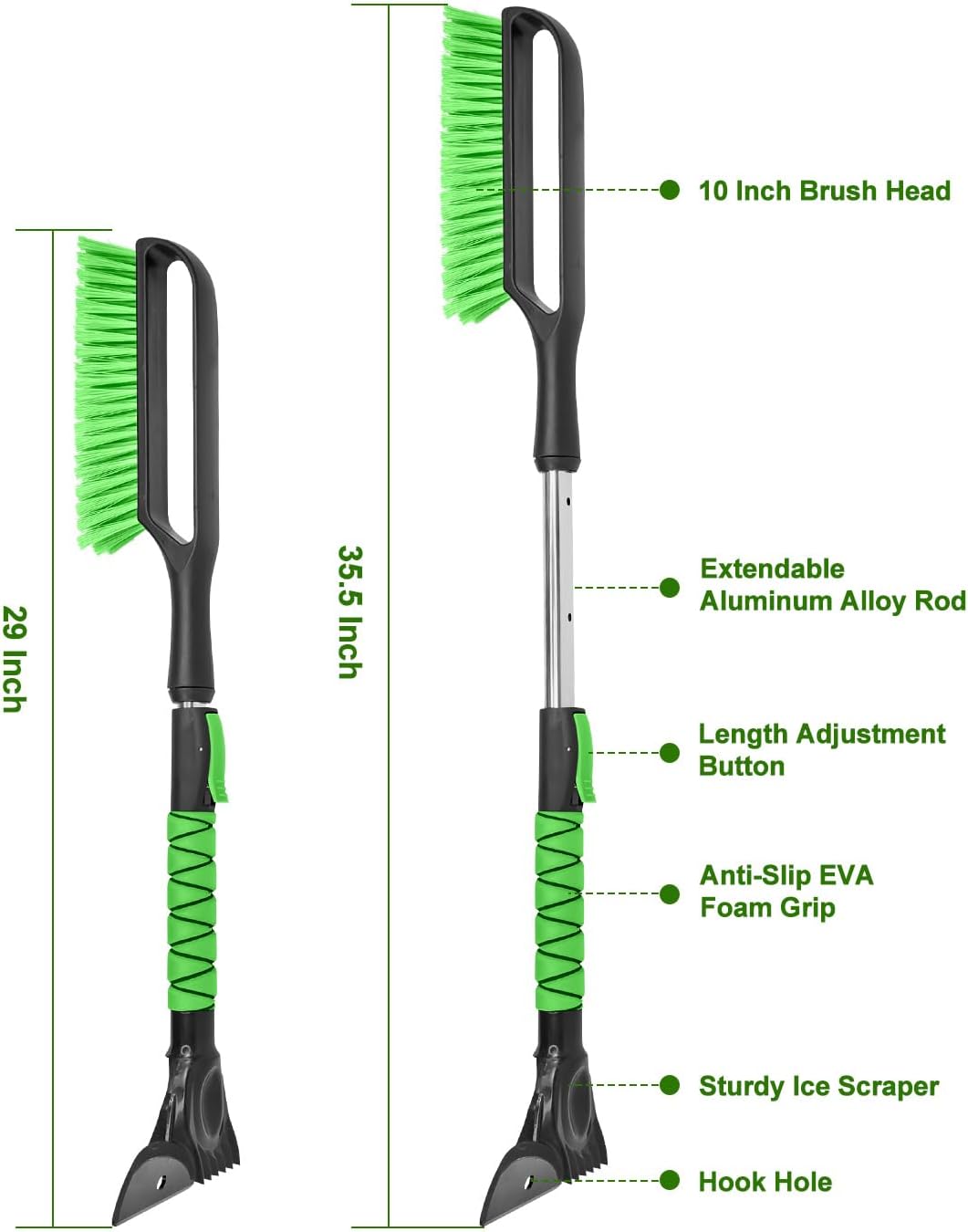 SEAAES 35.5 Inch Snow Brush for Car, Extendable Windshield Ice Scraper with Foam Grip, Snow Scraper Brush for SUV Truck Auto Jeep RV Vehicle Window