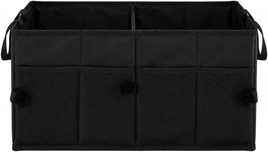 Collapsible Car Trunk Organizer with Leak-Proof Base, Adjustable Sections | Folds flat. Waterproof Oxford fabric, leak-proof base. Fits sedans, SUVs, trucks. Organizador maletero plegable