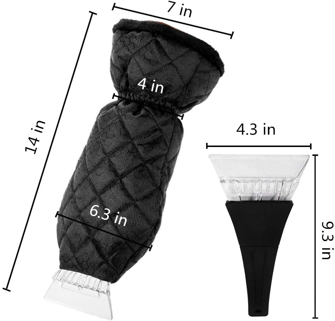 traderplus Waterproof Ice Scraper Mitten Snow Remover Glove with Lined of Thick Fleece for Car Windshield